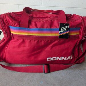 Vintage Donnay Around the World Red Stripe Sports Duffle Bag with Shoulder Strap